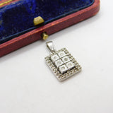 Modernist Sterling Silver Six Illusion Set Diamond Drop Pendant Vintage c1990