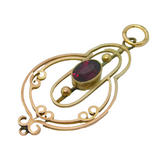 Edwardian 9ct Yellow Gold & Bohemian Garnet Lavalier Pendant Antique c1910s