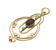 Edwardian 9ct Yellow Gold & Bohemian Garnet Lavalier Pendant Antique c1910s