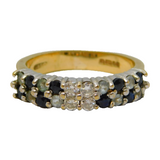 9ct Yellow Gold, Sapphire & Blue-White Topaz Dress Ring Vintage 1996 London