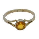 Sterling Silver Round Citrine Solitaire Studio Style Ring Vintage c1970 Size R