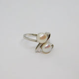 Sterling Silver Double Button Pearl & White Topaz Ring Vintage c1970 Size P