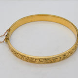 9ct Yellow Gold on Metal Core Floral Cuff Bangle Bracelet Antique c1920s