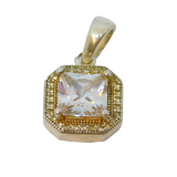 Sterling Silver Square Paste & Spinel Art Deco Style Charm Pendant Vintage c1970