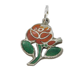Sterling Silver Enamel English Rose Flower Charm Pendant Vintage c1970