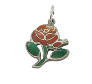 Sterling Silver Enamel English Rose Flower Charm Pendant Vintage c1970