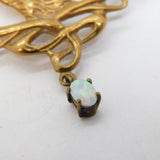Art Nouveau Style Rolled Gold & Cabochon Opal Drop Brooch Vintage c1970