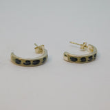Pair of Sterling Silver Black & Cream Enamel Pattern Hoop Earrings Vintage c1970