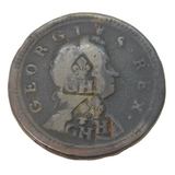 George I Copper Halfpenny Coin 'GH' Overstamp Antique 1724 Fine Condition