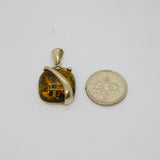 Sterling Silver Green Baltic Amber Cushion Charm Pendant Contemporary c1990s