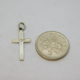 Sterling Silver Small Patterned Cross Charm Pendant Vintage c1970
