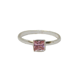 Sterling Silver Square Pink CZ Solitaire Dress Ring Modern c1990 Size M