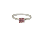 Sterling Silver Square Pink CZ Solitaire Dress Ring Modern c1990 Size M