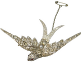Large 19th Century Sterling Silver Paste Set Swallow Sweetheart Brooch Antique