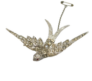 Large 19th Century Sterling Silver Paste Set Swallow Sweetheart Brooch Antique