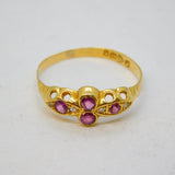 Edwardian 18ct Gold, Almandine Garnet & Diamond Boat Ring Antique Chester