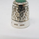 Sterling Silver Green Glass Set Sewing Thimble Vintage 1978 Birmingham