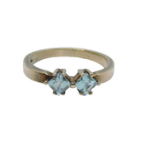Sterling Silver Double Blue Topaz Modernist Dress Ring Vintage c1970 Size P
