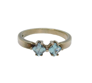 Sterling Silver Double Blue Topaz Modernist Dress Ring Vintage c1970 Size P