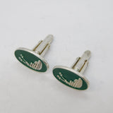 Pair of Sterling Silver Green Enamel Snail Pattern Cufflinks Vintage Birmingham