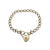 Sterling Silver Heart Padlock Clasp Flat Curb Bracelet Vintage 1979 London