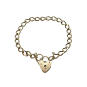 Sterling Silver Heart Padlock Clasp Flat Curb Bracelet Vintage 1979 London