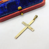 9ct Yellow Gold on Sterling Silver Engine Turned Cross Pendant Antique c1920
