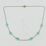 Rolled Gold, Green Glass & Pearl Set Beaded Necklace Antique c1920 Art Deco