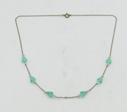 Rolled Gold, Green Glass & Pearl Set Beaded Necklace Antique c1920 Art Deco