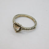 Sterling Silver CZ Set Band With Heart Stacking Ring Modern c2010 Size J 1/2