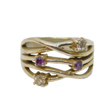 Sterling Silver Purple & White Crystal Set Twist Style Ring Vintage c1990 Size Q