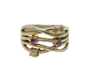 Sterling Silver Purple & White Crystal Set Twist Style Ring Vintage c1990 Size Q