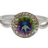 Sterling Silver Mystic Sapphire & White Sapphire Ring Vintage c1970 Size N 1/2