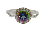 Sterling Silver Mystic Sapphire & White Sapphire Ring Vintage c1970 Size N 1/2