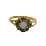 Victorian 9ct Gold, Emerald & Opal Floral Cluster Ring Antique 1871 Birmingham