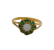 Victorian 9ct Gold, Emerald & Opal Floral Cluster Ring Antique 1871 Birmingham
