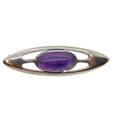 Sterling Silver Cabochon Amethyst Ellipse Modernist Brooch Pin Vintage c1970