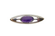 Sterling Silver Cabochon Amethyst Ellipse Modernist Brooch Pin Vintage c1970