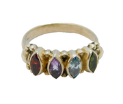 Sterling Silver Garnet, Amethyst, Topaz & Peridot Ring Vintage c1970 Size O 1/2