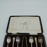 Edwardian Boxed Silver Plated Teaspoons & Tongs Set Antique c1910 Walker & Hall