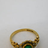 9ct Yellow Gold, Emerald & Diamond Floral Engagement Ring Vintage Birmingham