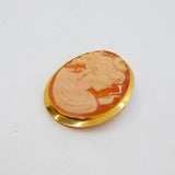 Sterling Silver Gilt Carved Shell Cameo Oval Brooch Or Pendant Vintage c1970's