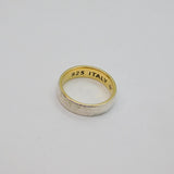 Italian Gold On Sterling Silver Bi-Colour Wedding Band Ring Modern c1990 Size K