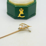 18ct Two-Tone Gold Diamond Set Wishbone Lucky Stick Pin Vintage c1970