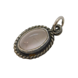 Sterling Silver Rose Quartz Cabochon Drop Charm Pendant Vintage c1970s