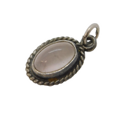 Sterling Silver Rose Quartz Cabochon Drop Charm Pendant Vintage c1970s