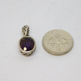 Sterling Silver Oval Amethyst Celtic Style Drop Charm Pendant Vintage c1970