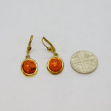 Pair of Gold On Sterling Silver Baltic Amber Leverback Earrings Vintage c1970