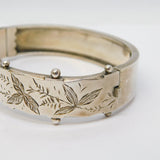 Victorian Sterling Silver Aesthetic Movement Floral Bangle Bracelet Antique