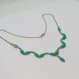 Sterling Silver Turquoise Set Leaf Shapes Collar Necklace Modern c1990s